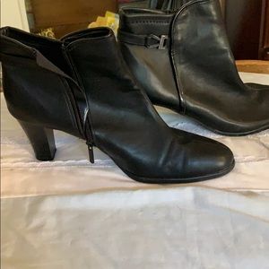 Black leather heeled ankle boots